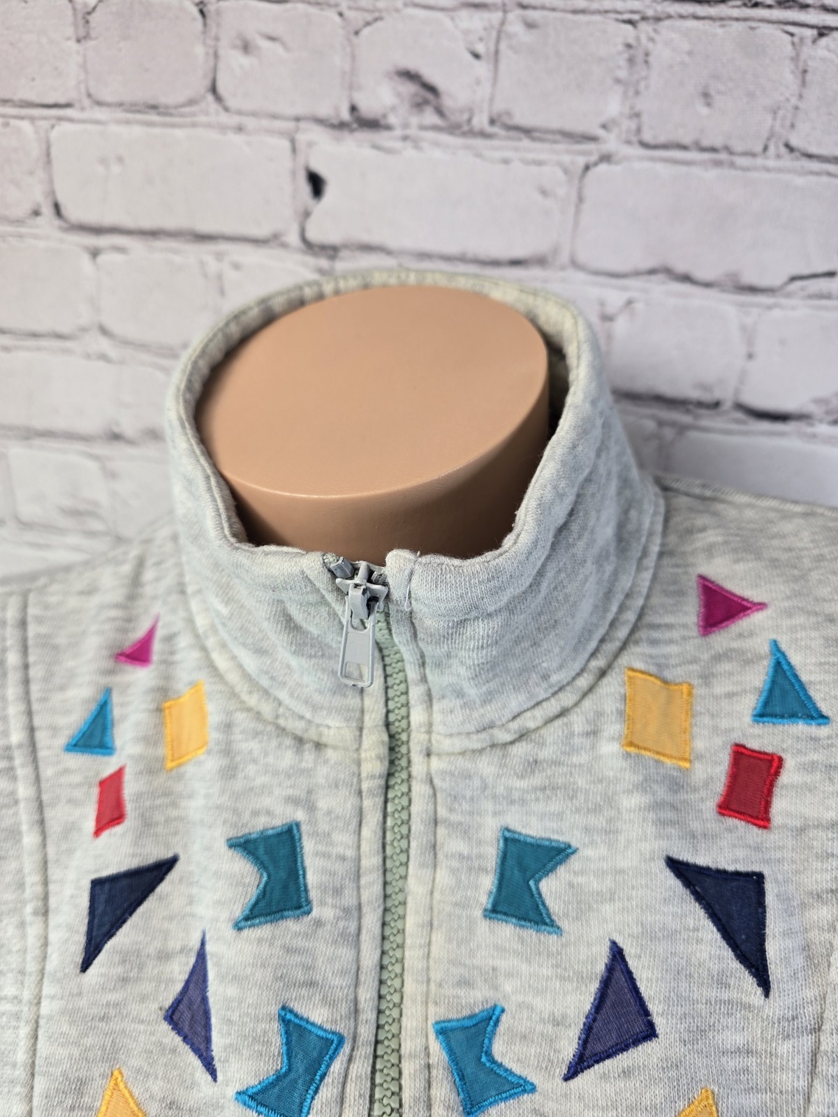 Vintage Chinawear Morsly M Gray Aztec Geometric Retro Zip Sweatshirt READ SPOTS