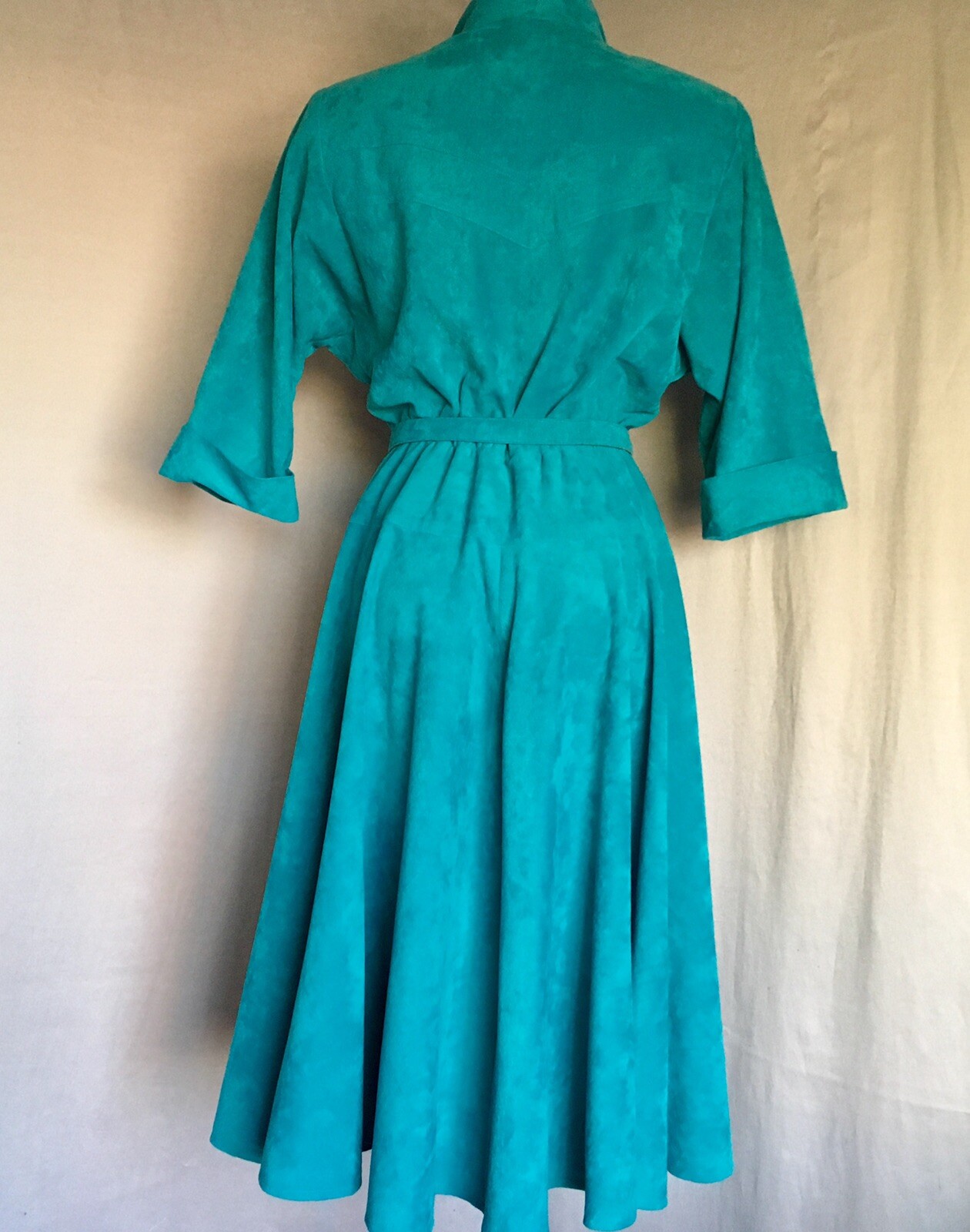 Petites by Willi 80s Teal Shirt Dress Flare Skirt Soft Rockabilly 10