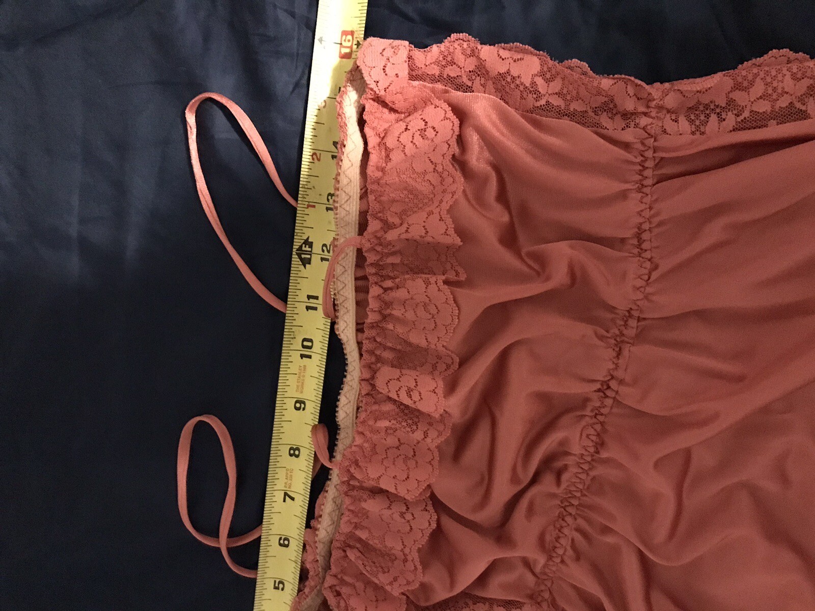 Vtg M Tall Lady Cameo Salmon Soft Nylon Nightgown Negligee Gown Lace