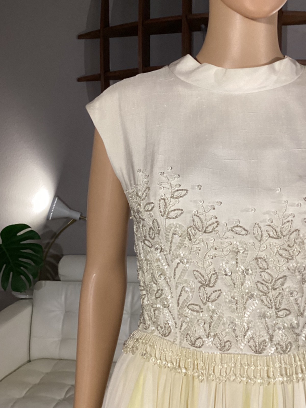 Vintage 1960’s PAT SANDLER Beaded Silk Chiffon Evening Party Cocktail Dress