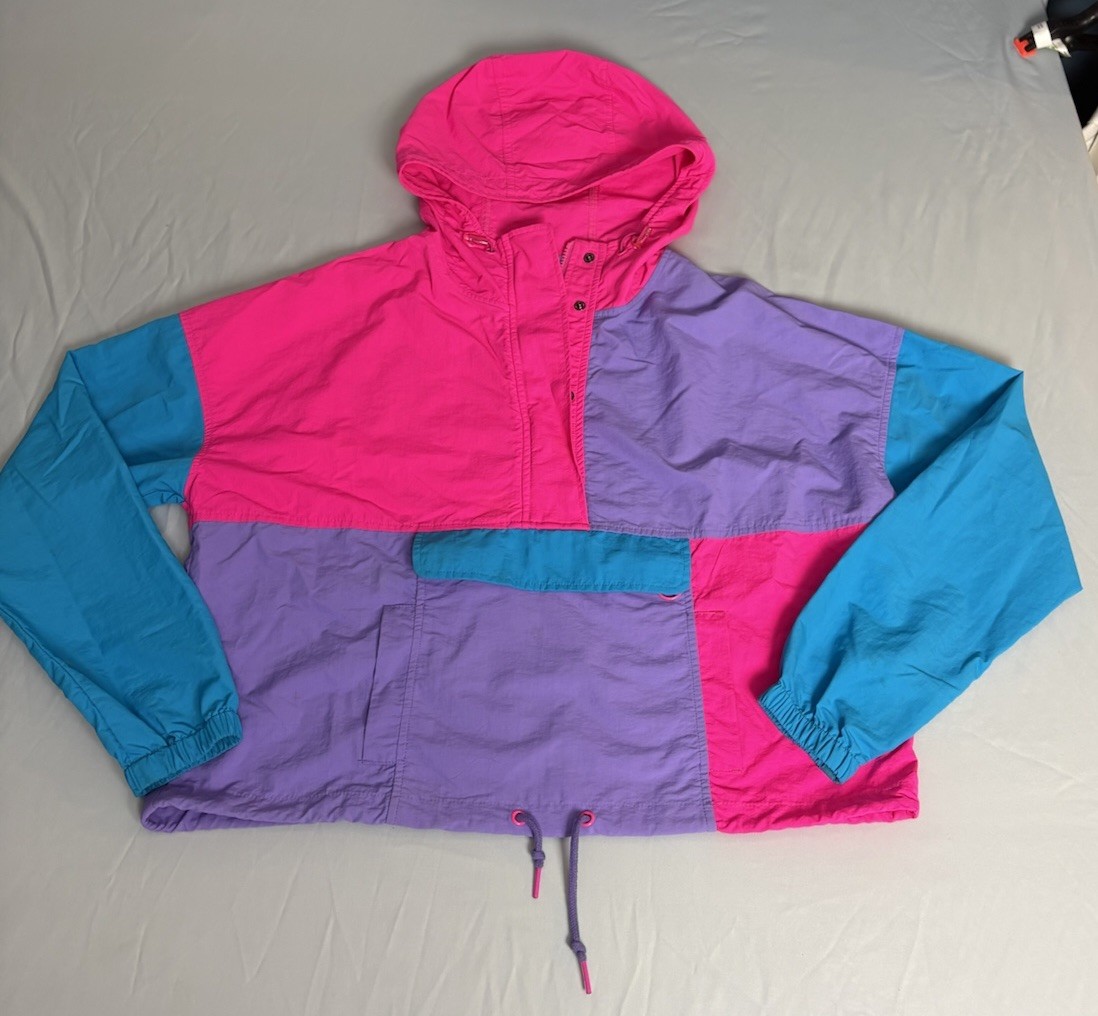 VAB Vintage Colorblock Hooded Jacket Pink Purple Blue Size M