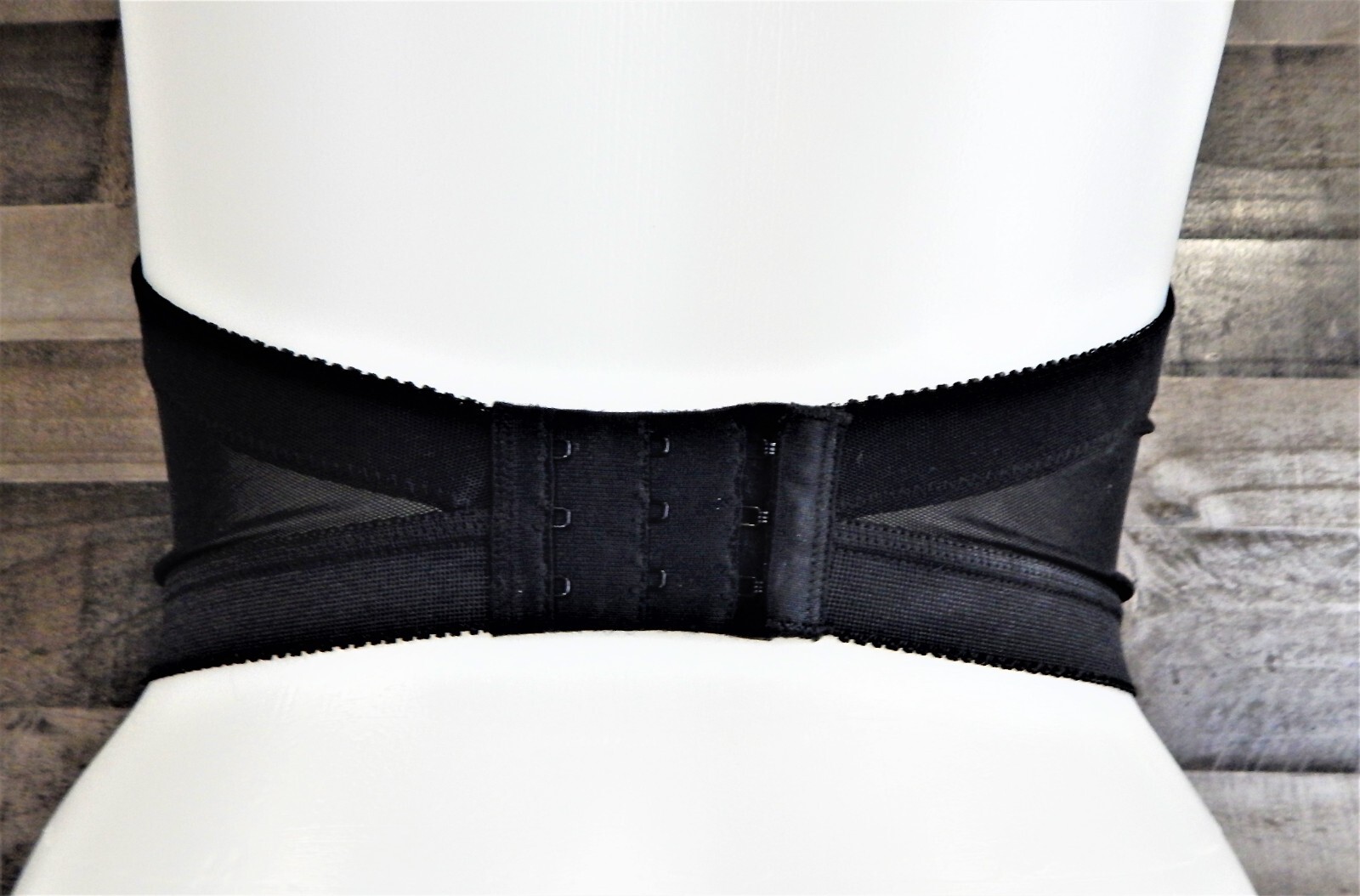 VTG Sears Black Lace Longline Padded Strapless Wire Bra 38C Low Plunging Back