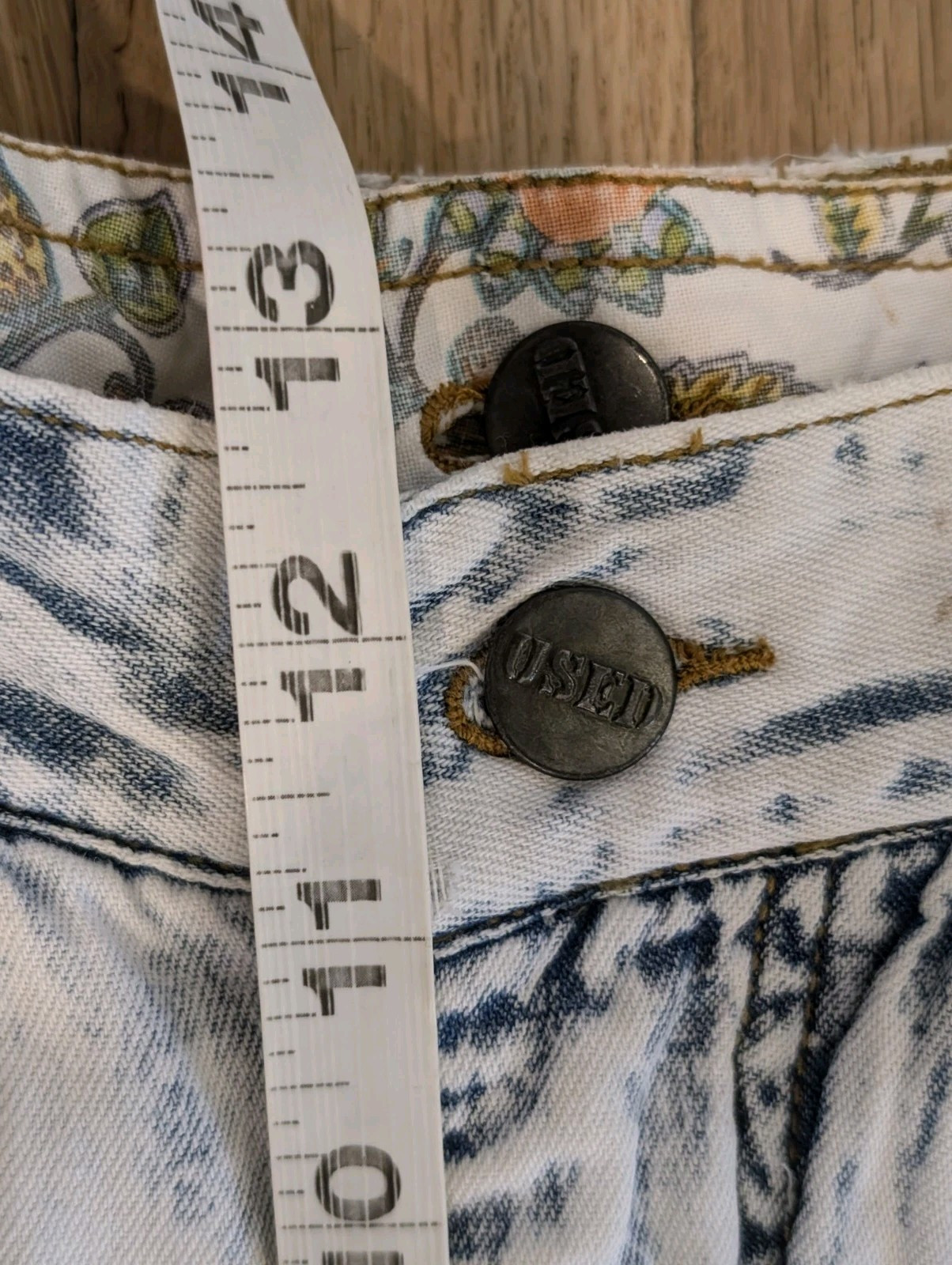 Vtg GET USED by ELIE High Waist Floral Patches Acid Wash Mom Jeans Streetwear 90