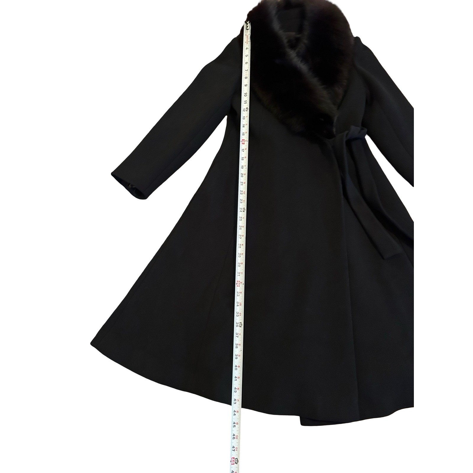Vtg Fox Fur Black Wool Skirted Coat Pinup Bombshell Soft Girl Old Money Romantic
