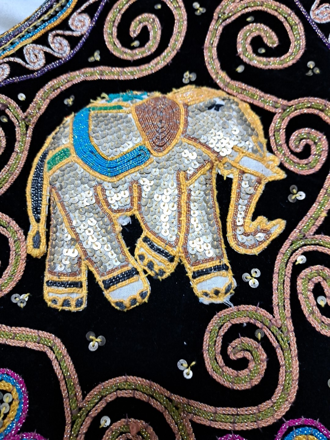 Vintage Carol Horn Workshop 3D Elephant Vest Bead Sequin Boho M/L Hand Sewn