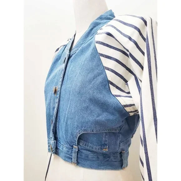 VTG 80s TICKETS Brand Cropped „UPSIDE DOWN PANT JACKET”. USA. S/XS.