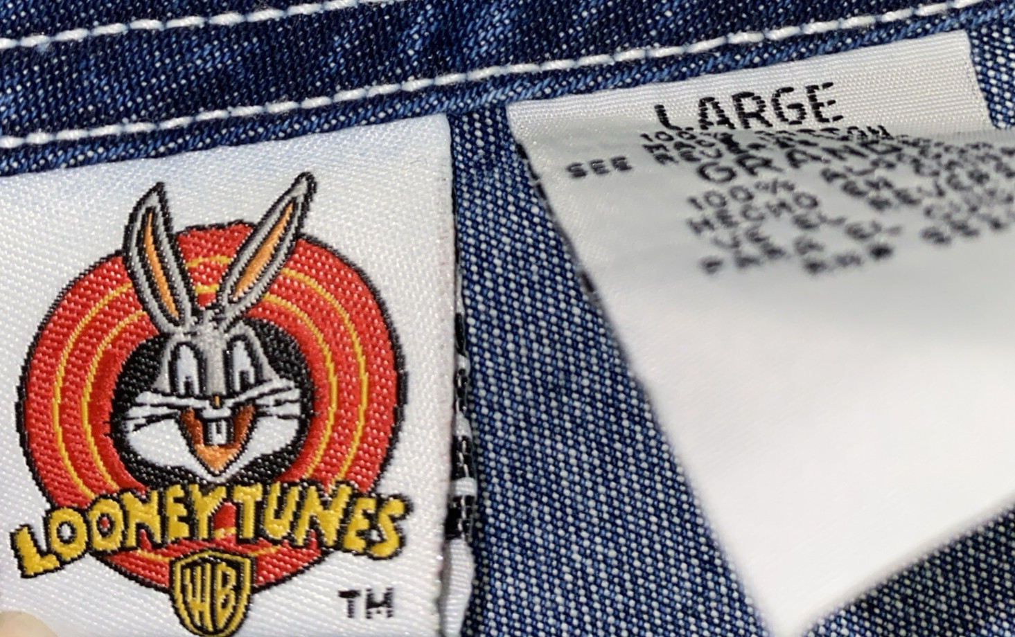 VTG Warner Bros Tweety Bird Bib Skortalls Women’s L Blue Denim Romper ’90s Y2K