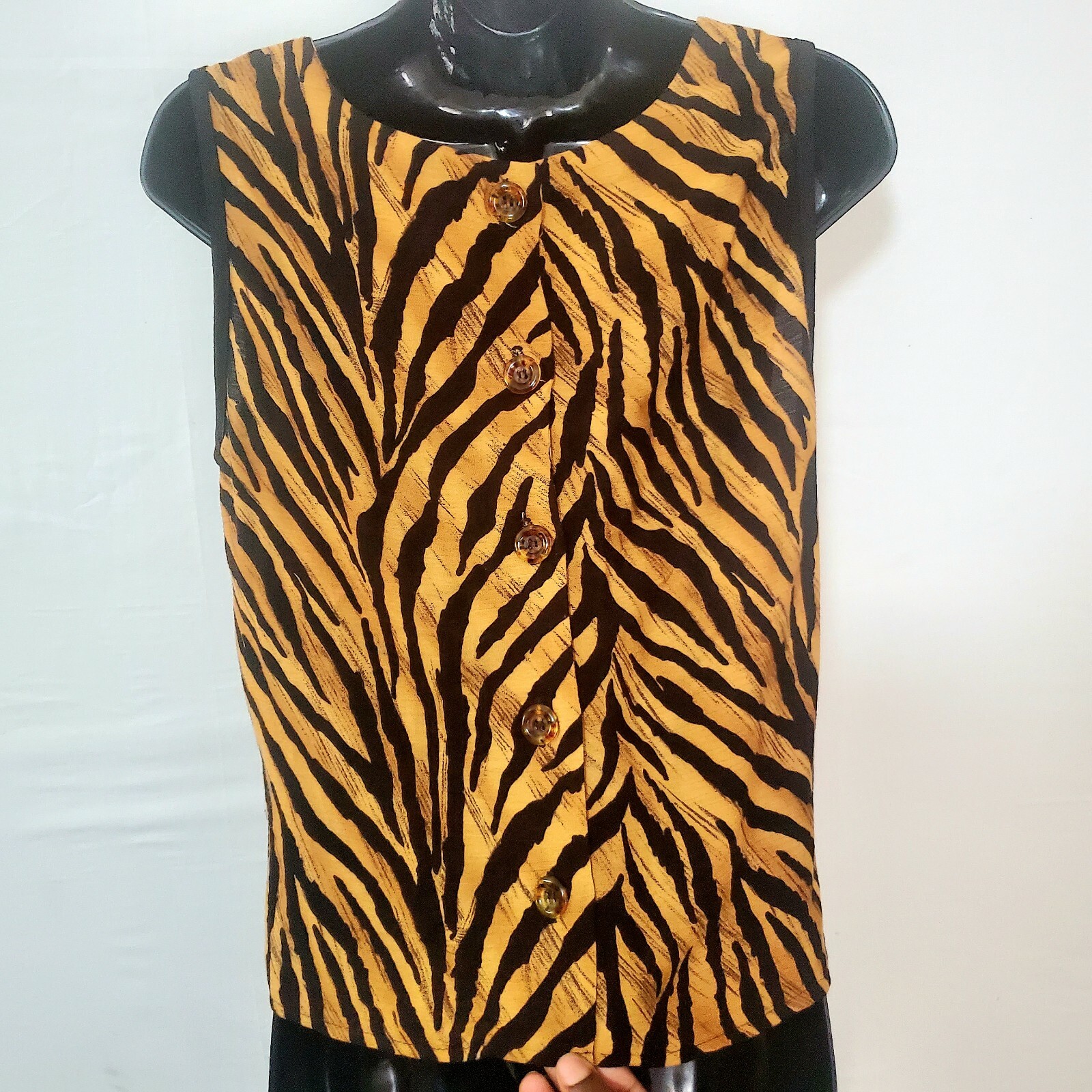 2 Piece Tiger Print Brown Blouse and Long Skirt with Triangle Necklace Set