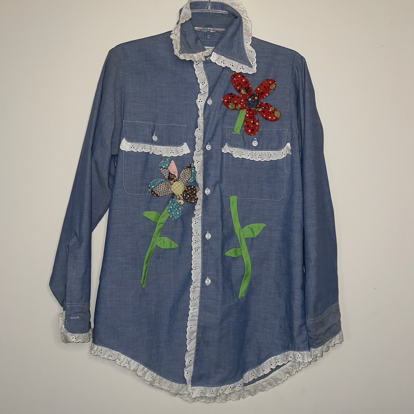 Big Mac JCPenny Vintage Flower Appliqué Lace Lined Women’s M Button Up