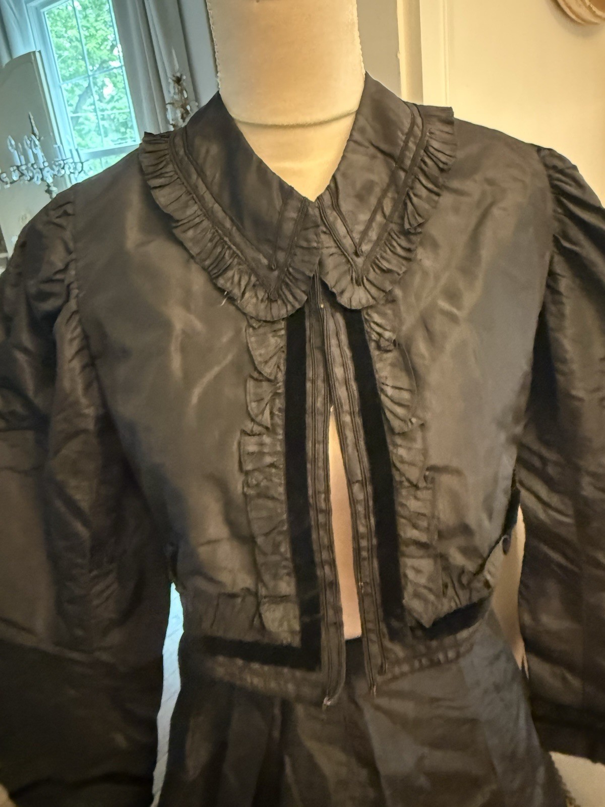 Antique Victorian Edwardian Skirt Dress Shirt Black Mourning Clothing Women Vtg
