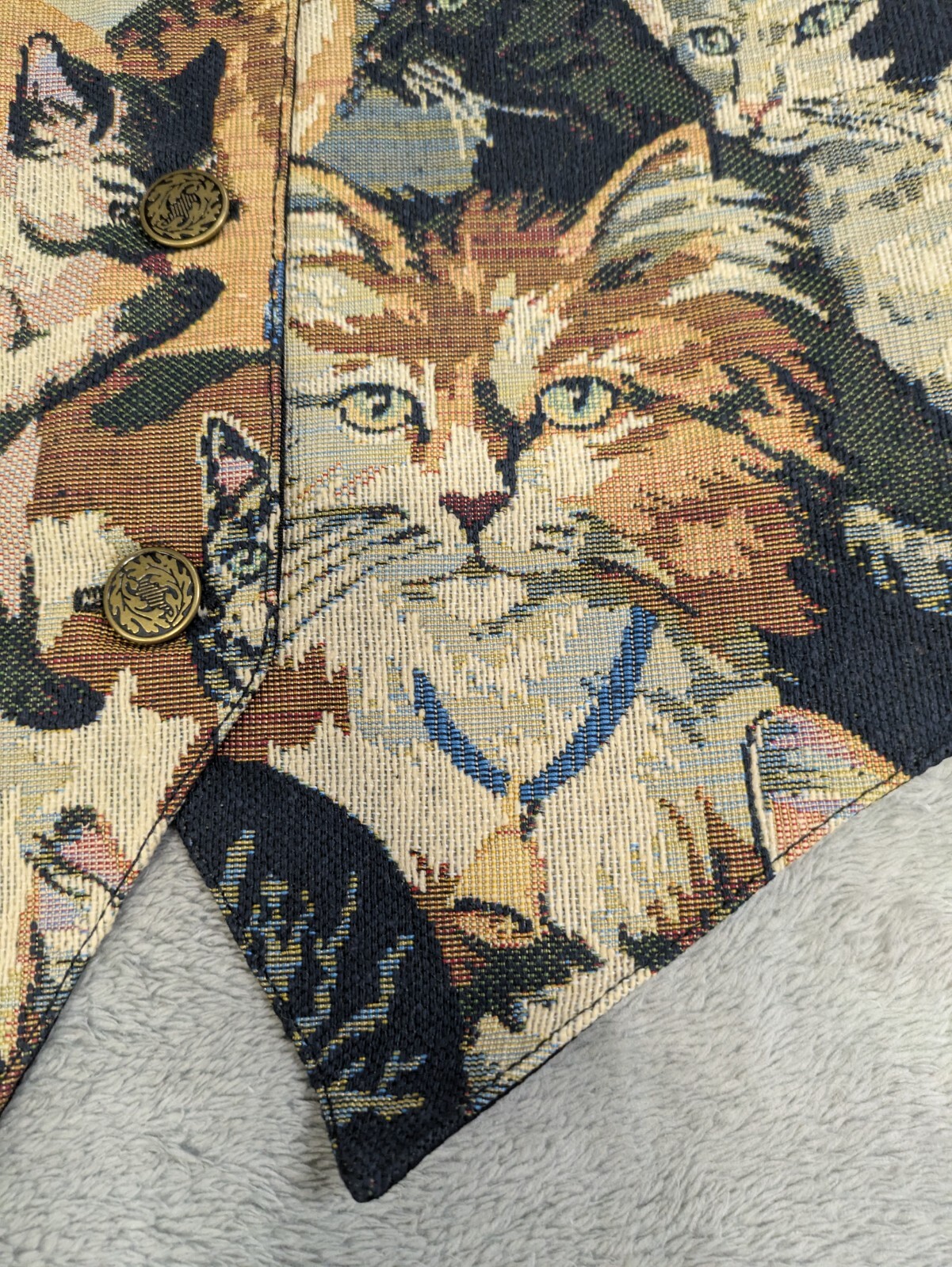 Vintage Nadia Embroidered KITTY CATS Tapestry Women’s XL Grandmacore Vest NEW v2