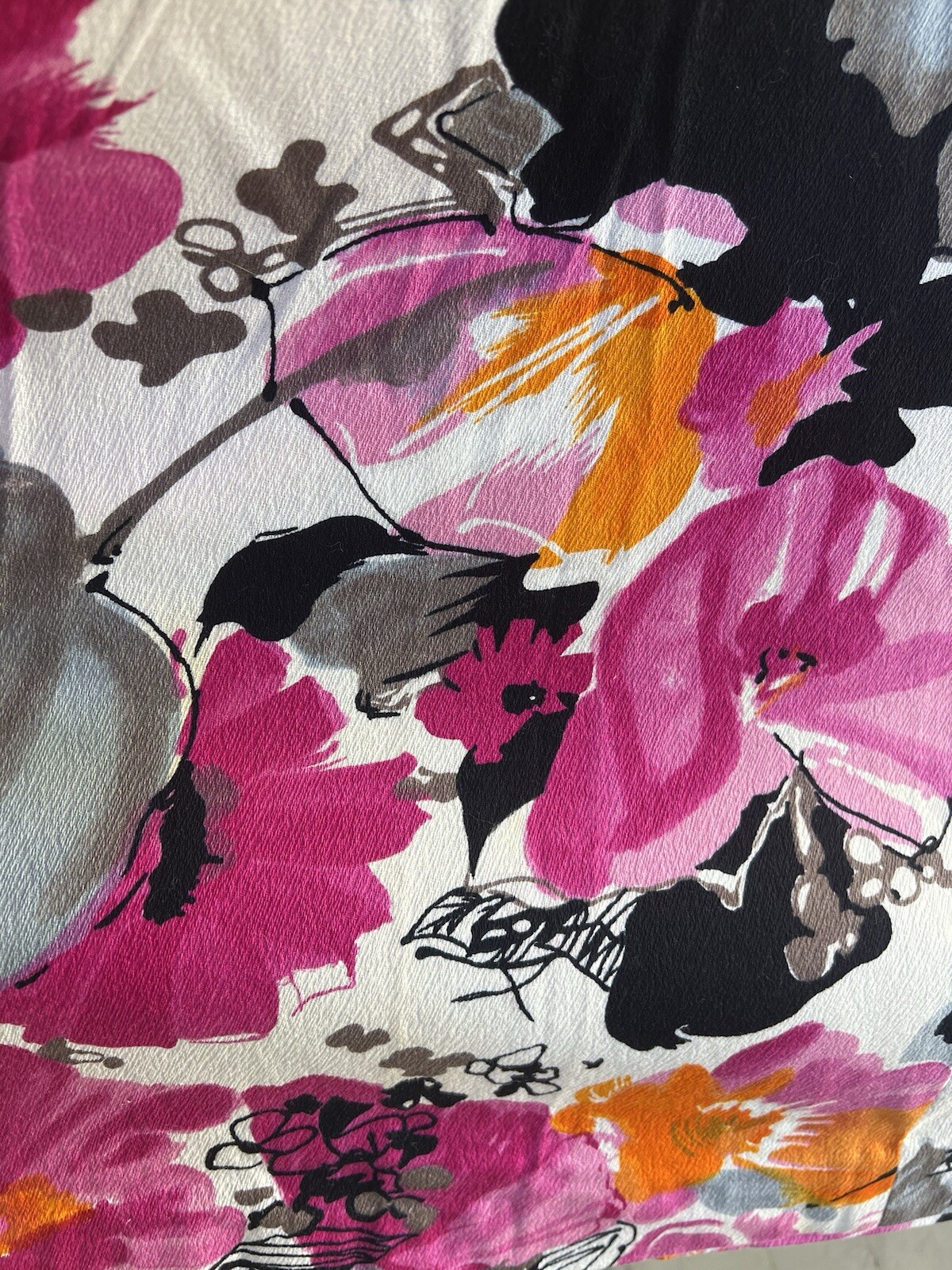VTG 50’s 60’s Abstract Pink Black Prints Hand Made Barcloth Maxi Poodle Skirt M