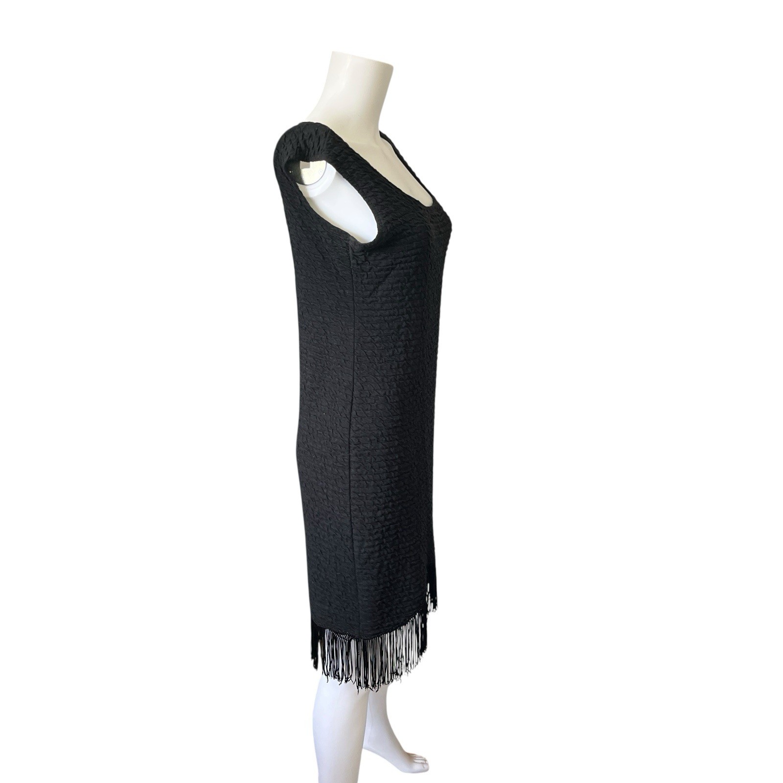 Vintage Black Tank Dress with Fringe Trim Made in USA Size Large L