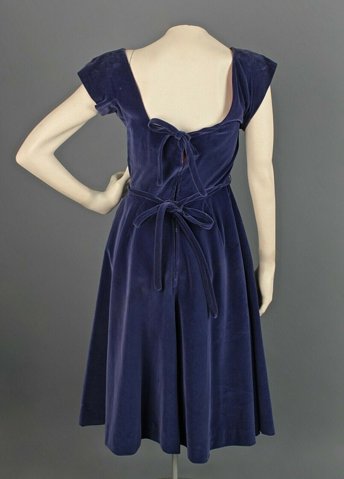 VTG Women’s 50s Purple Velvet Cocktail Dress Sz XS 1950s