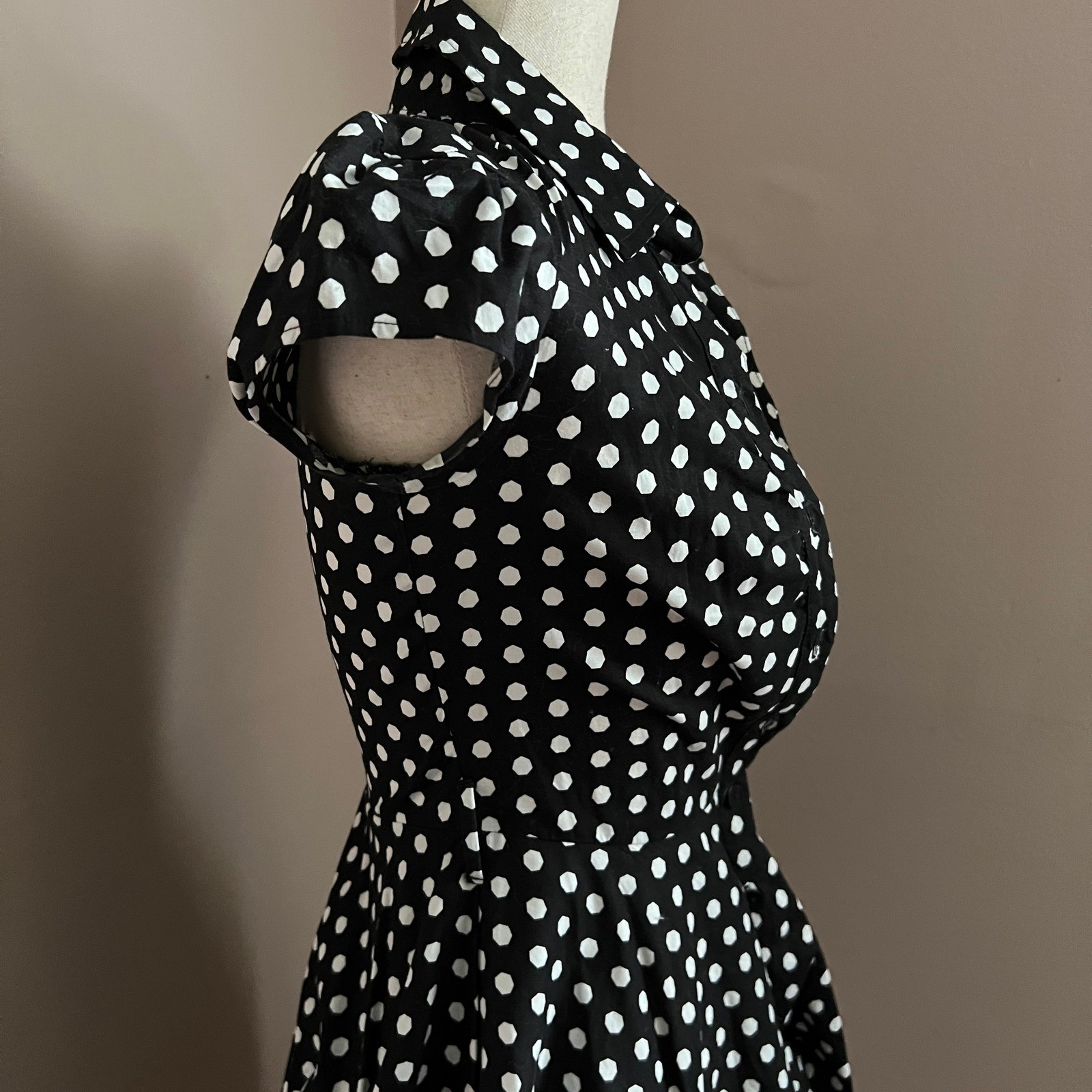Y2K Polka Dot Dress iZ Byer Black White Ruffle Skater Retro Indie Parisian Sz XS