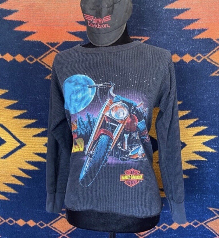 Vintage 1992 Harley Davidson Call Of The Wild Thermal Shirt! Cotton. USA.