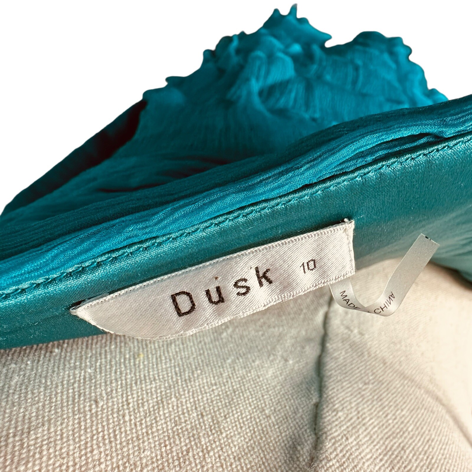 Vintage 90s Y2K Aqua Silk Tiered Formal Prom Dress Feather Trim Sz 10 McBling