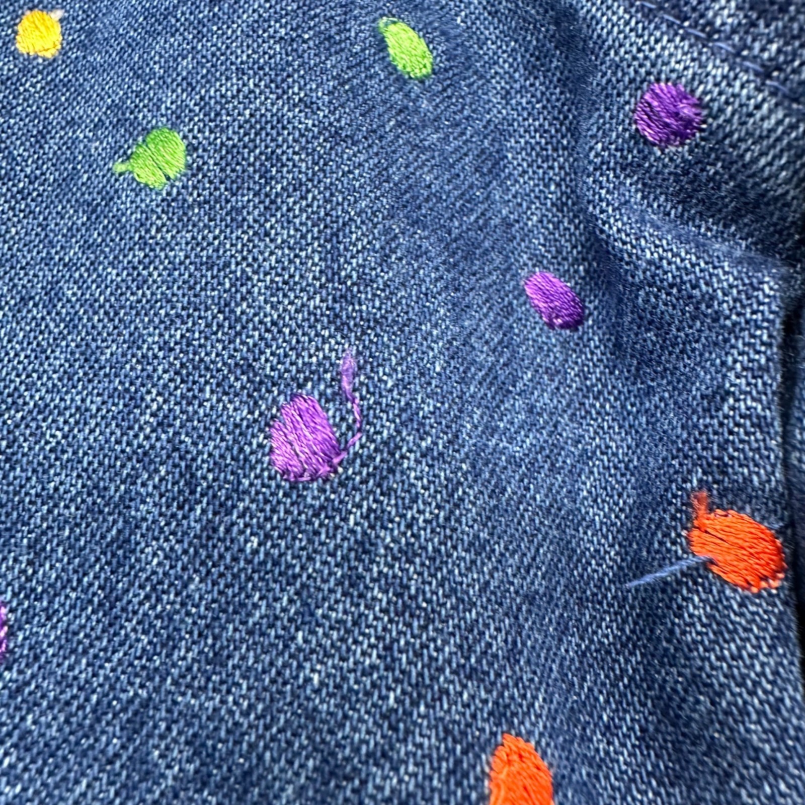Vintage Denim Shirt Jacket Polka Dot Embroidery Small 1990s Rainbow Button Up