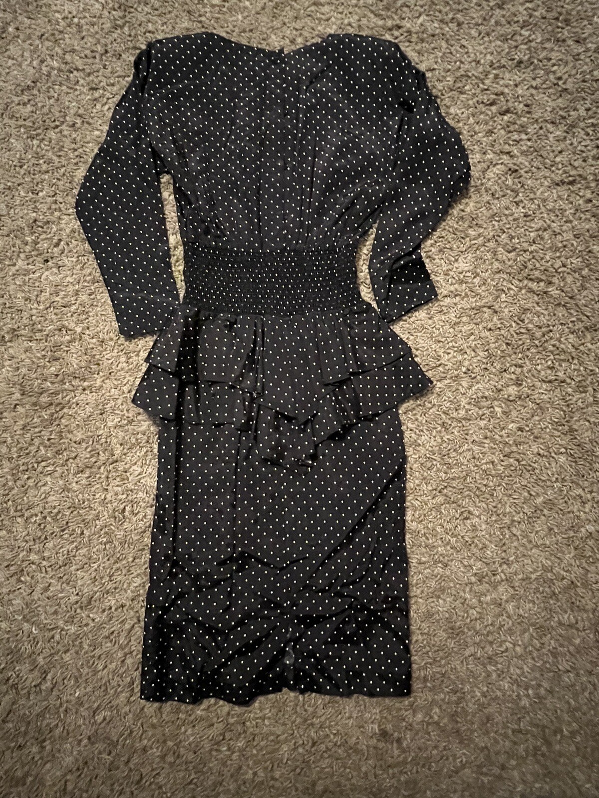 Vintage Blondie & Me Black Polka Dot Dress w/ Shirred Skirted Waist Sz 3/4
