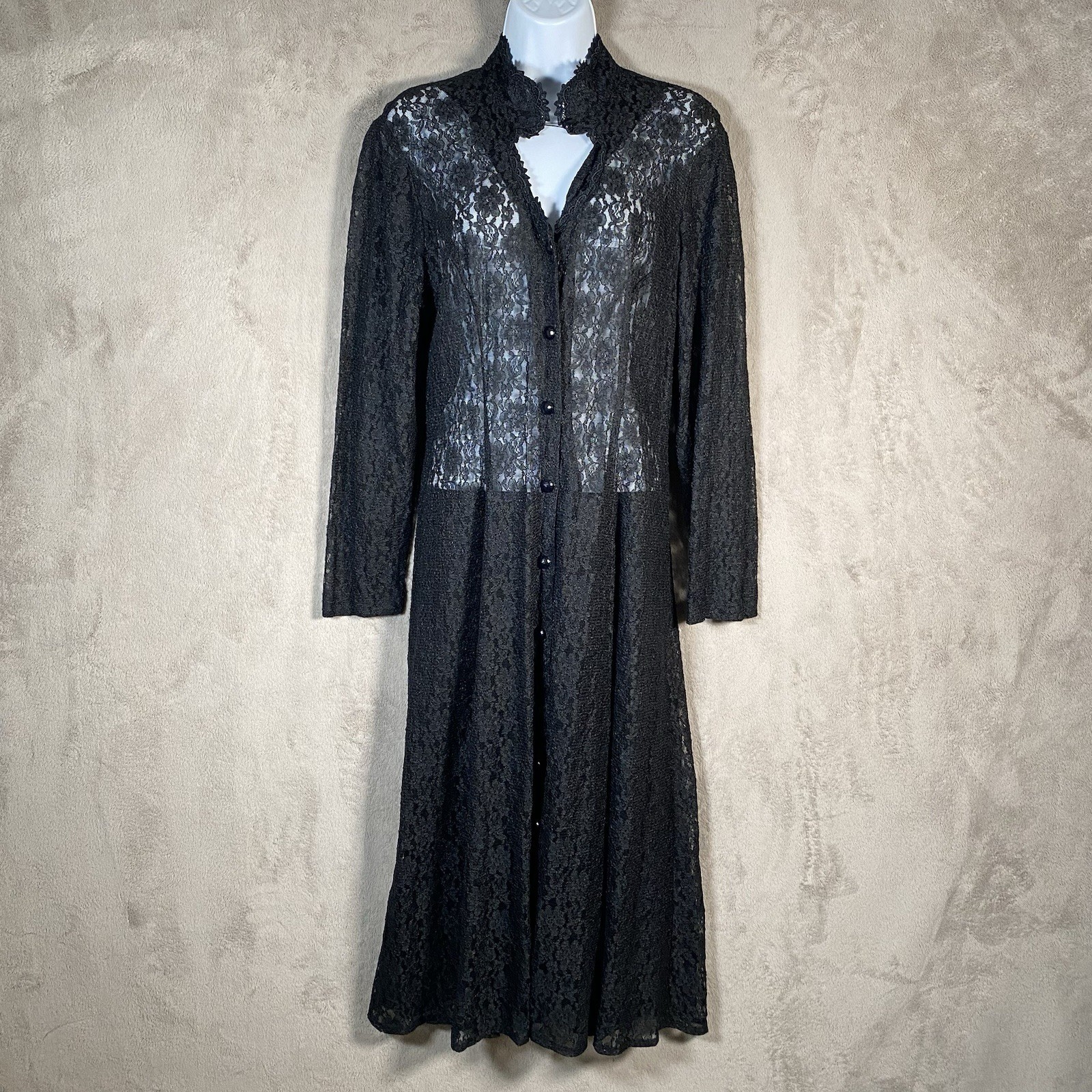 Vintage Black Sheer Lace Cardigan Dress Corset Victorian Gothic Dark Romantic