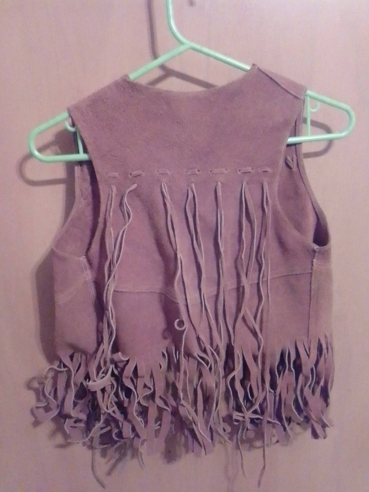 VINTAGE LEATHER TASSELLED brown hippie VEST 30″ CHEST 20″ LONG XS