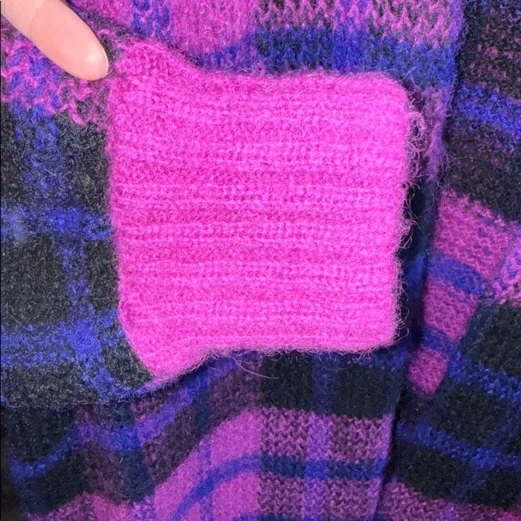 Vintage bold magenta plaid wool mohair blend plaid oversized sweater jacket S-L