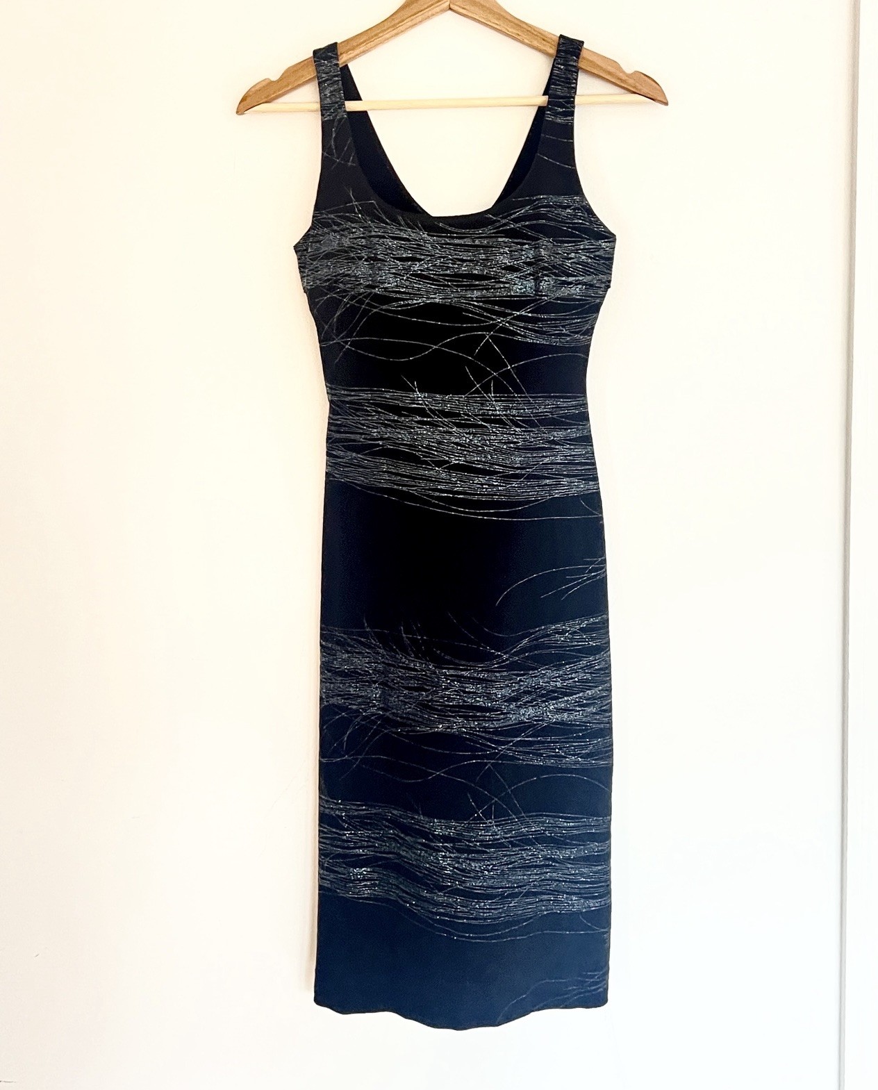 Versus Versace Sculpted Midi Dress Futuristic Black & Silver Y2K Evening Party
