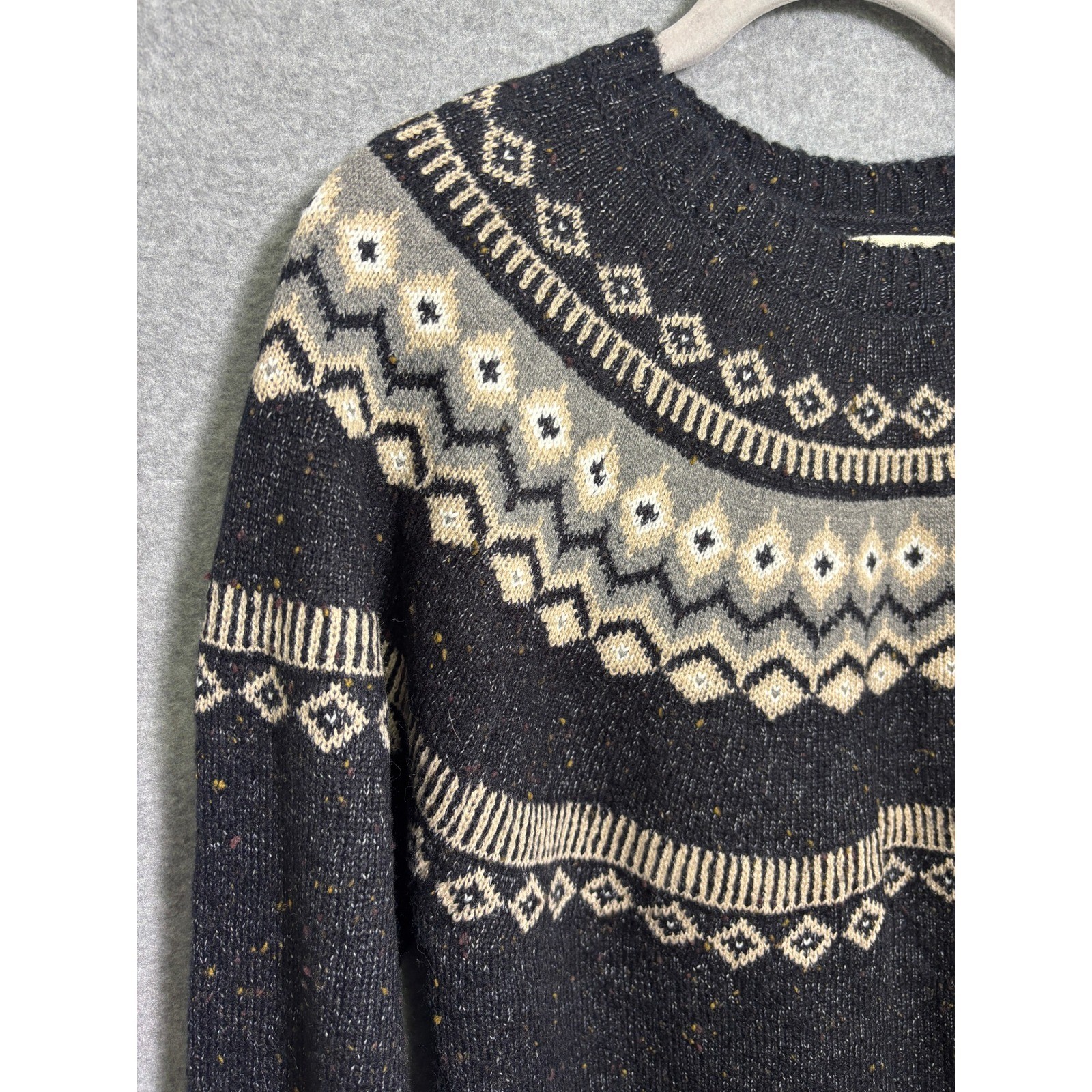 Weatherproof Vintage Fair Isle Sweater Black Cream Nordic Knit Pullover