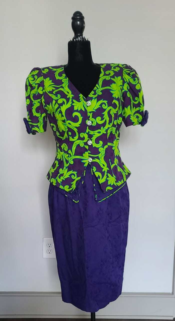 Vintage Rimini Suit Set Purple Green Cotton Size 10 Korea