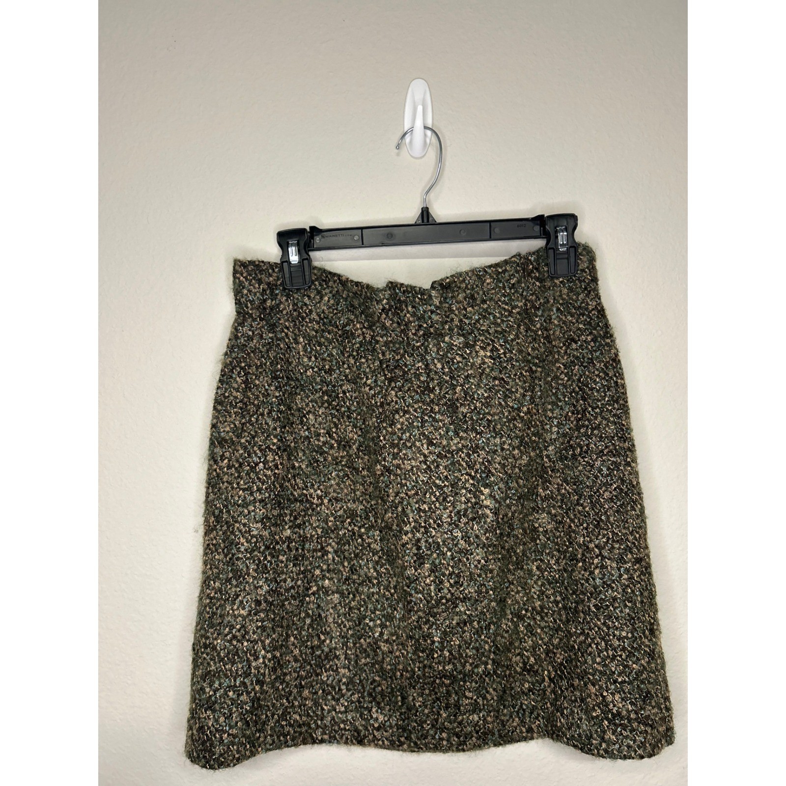 Vintage Milly of New York Bouclé Tweed Mini Skirt Size 10 Brown Green Lined
