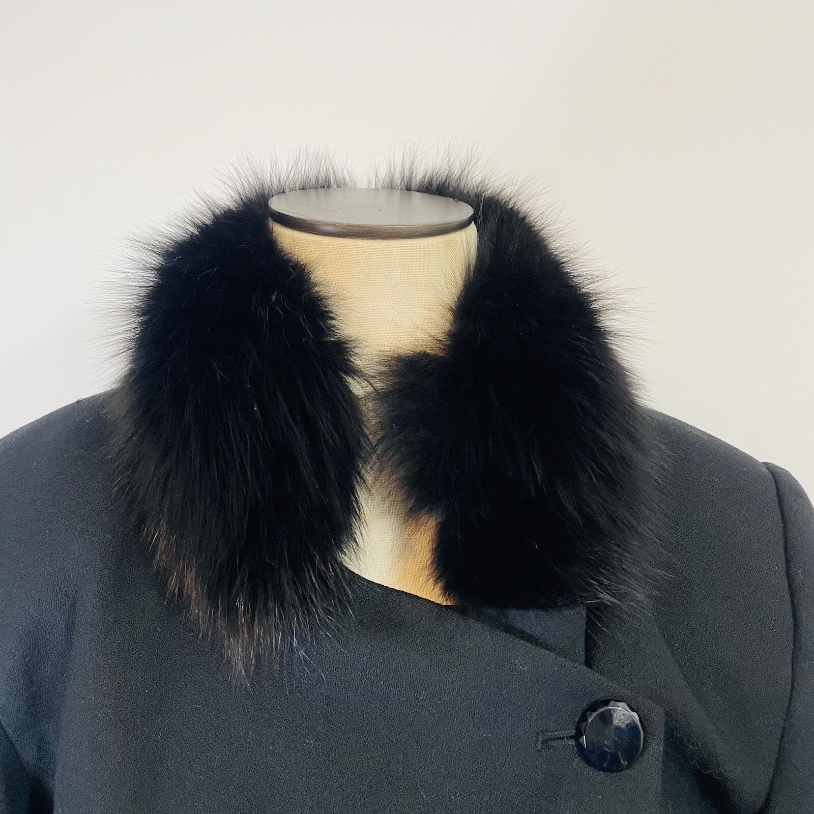 Vintage Faux Fur Wool Military Blazer Jacket Women’s Size 10 Black Evening
