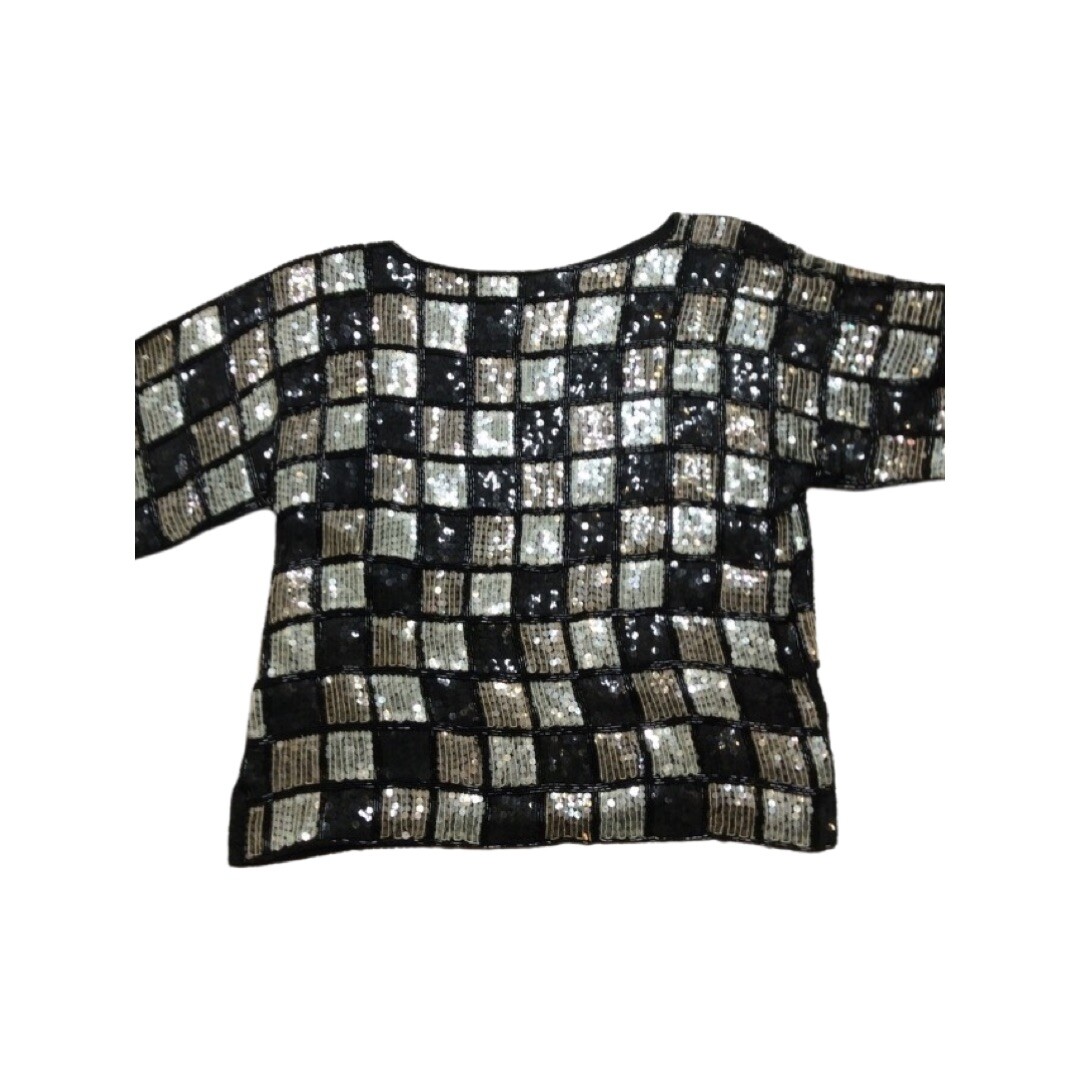 Jennifer George New York Silk Sequin Top Short Sleeve Vintage