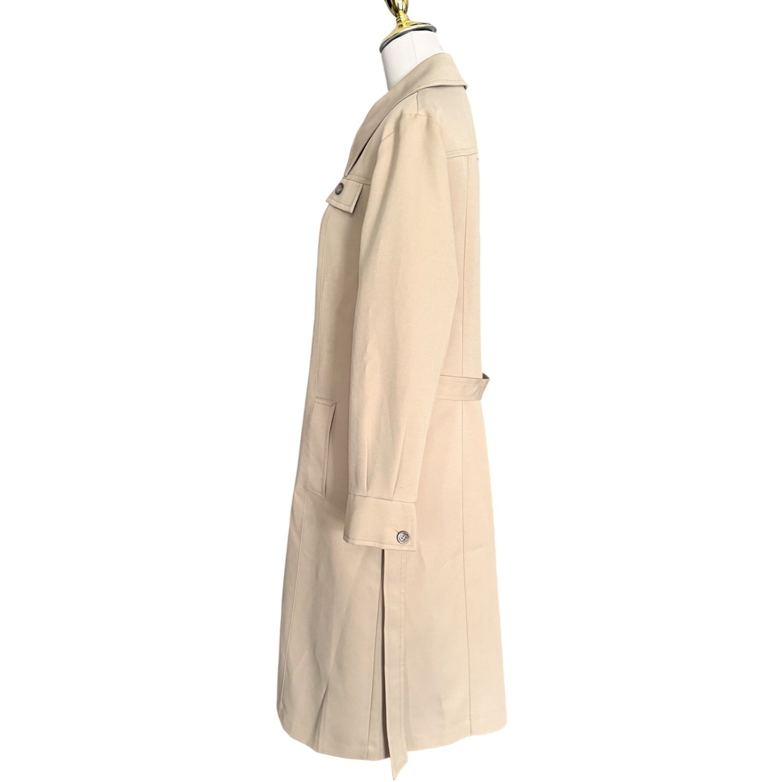 Vintage 70s Style Tan Beige Longline Belted Trench Coat Duster Jacket Womens