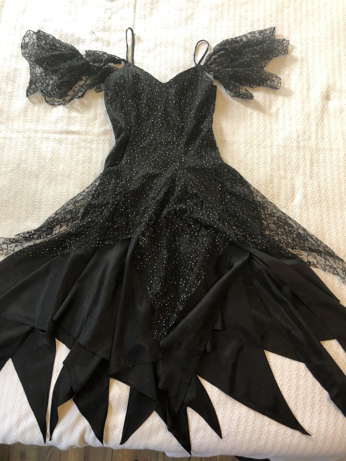 Vintage 80s Ruffle Lace Party Dress Gothic Glam Magic Fairy Ballerina New Wave M