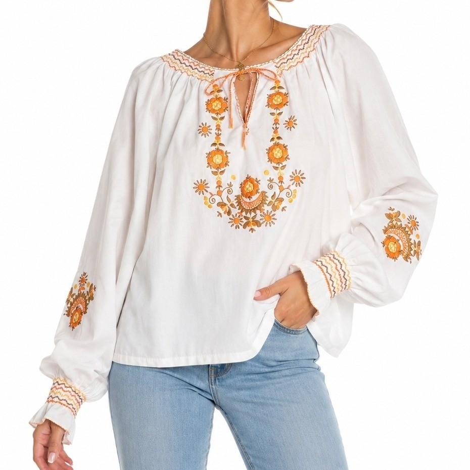 Shopping International Peasant Blouse Womens L Embroidered 70s Hungary Vtg Artsy