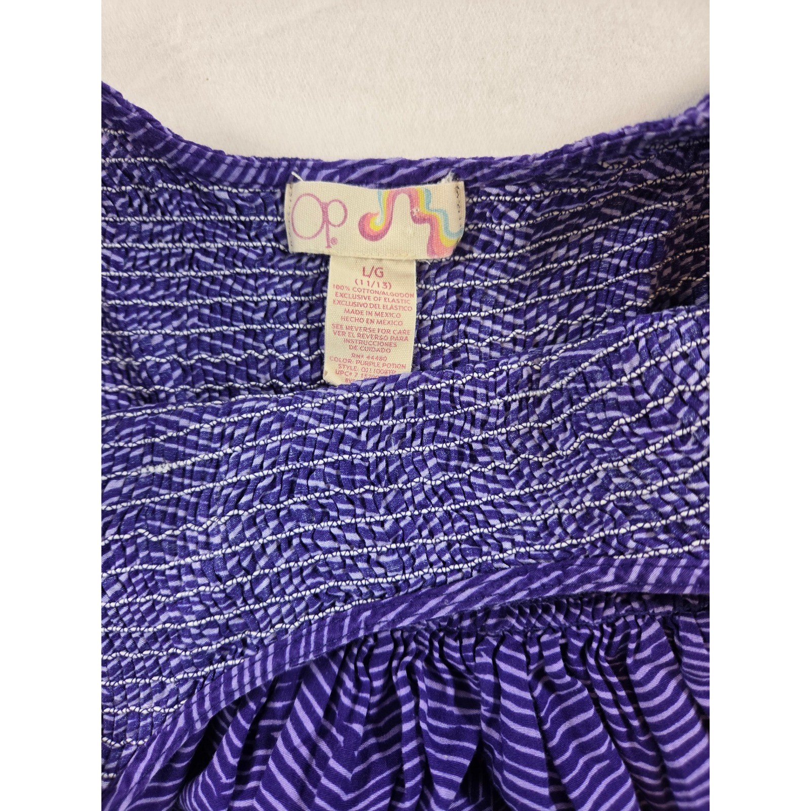 Ocean Pacific Women Purple Potion Smocked Mini Sun Dress SZ 11 / 13 Baby Doll