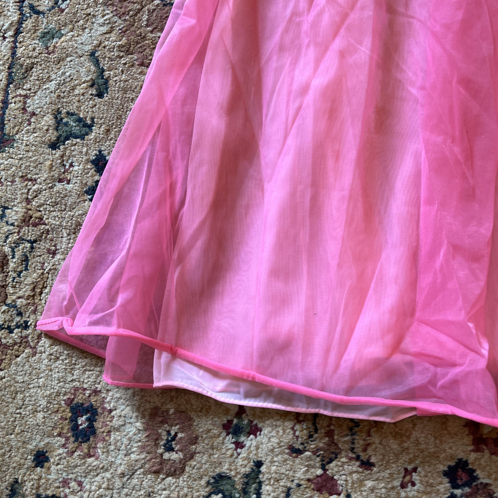 VTG 50’s VANITY FAIR SIZE M 32 NIGHTIE NIGHTGOWN PINK TRICOT NYLON CHIFFON LACE