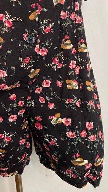 Vintage 1990s black pink romper XXL novelty print hats floral rayon plus size