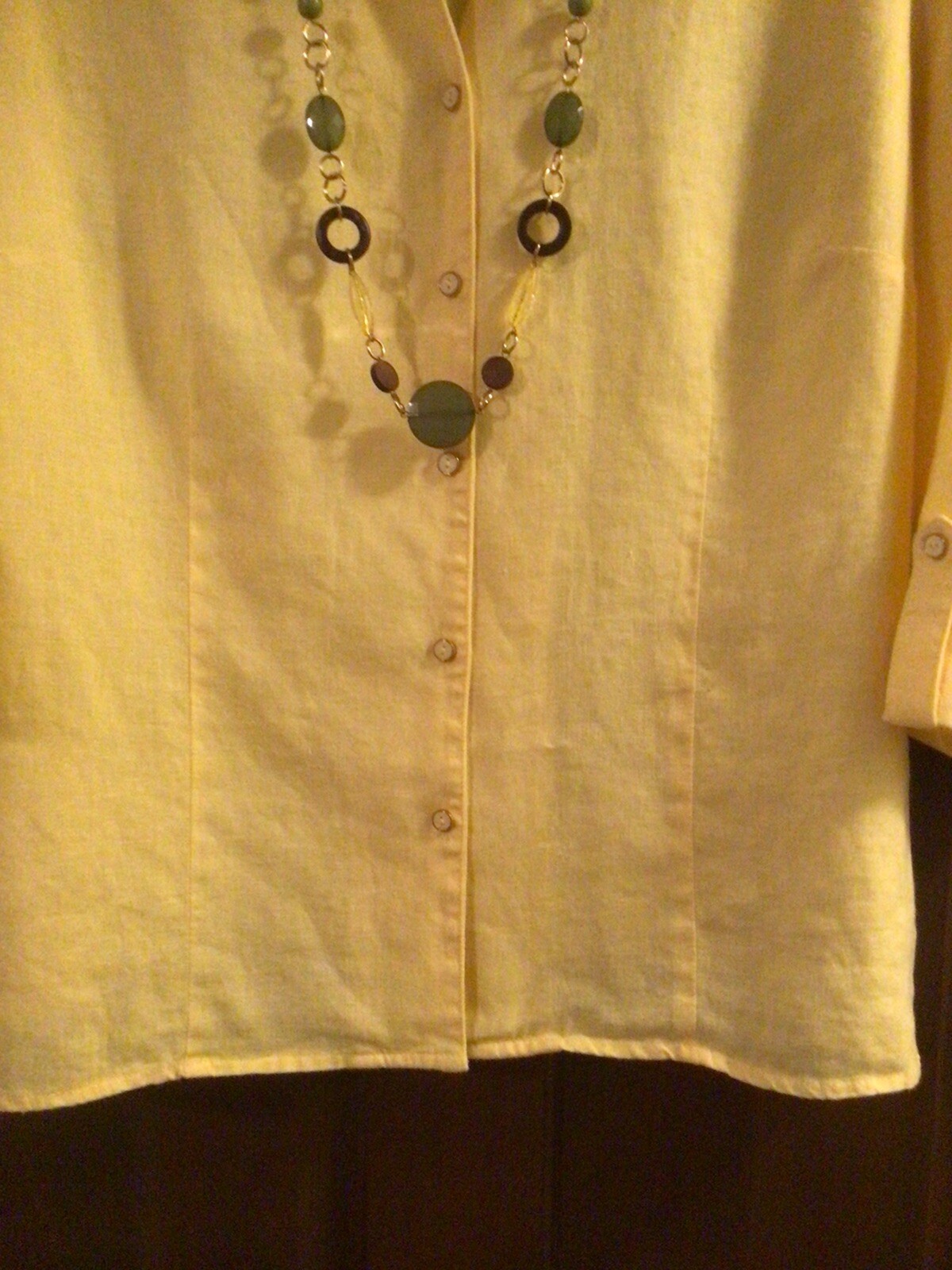 JM Collection Womans Plus 18W Blouse Yellow 3/4 Sleeve Detach Necklace Vintage