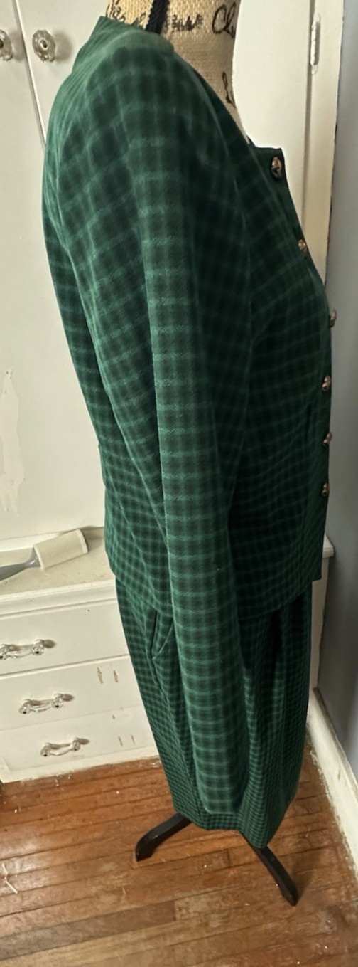 VTG Christy Girl New York Green Plaid Academia Skirt Set Size 12 Career Office
