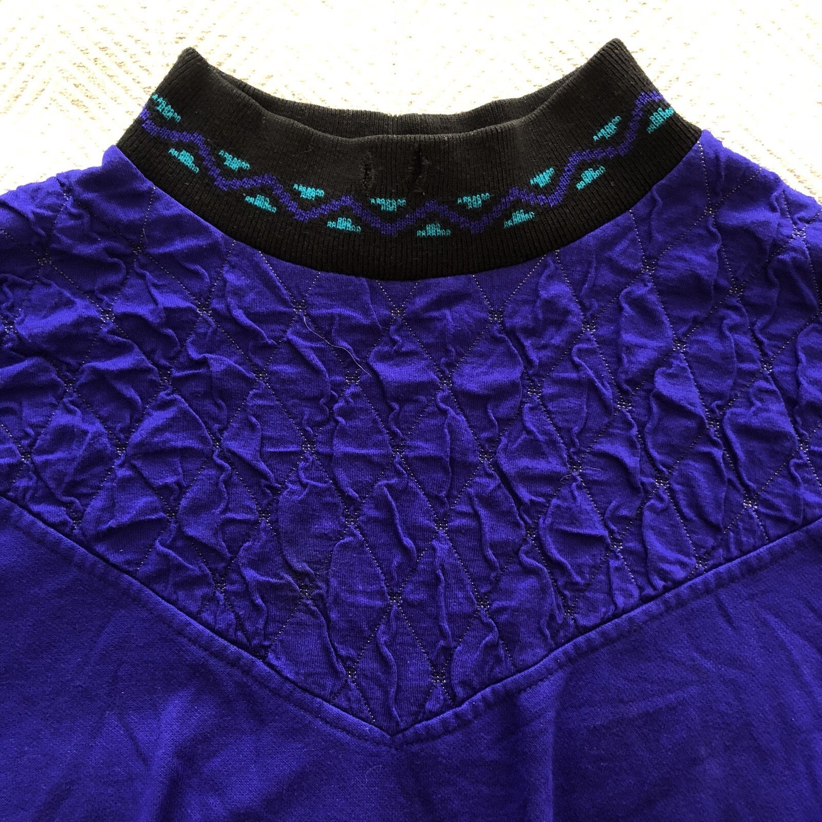 YoungStuff Studio Vintage Purple & Teal Batwing Mock Neck Pullover EUC Size M/L
