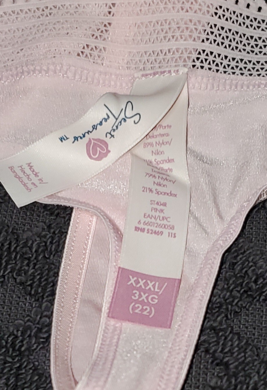 Satin Stretch Thong Panty Shiny Leopard Print Lace Waist 3XL/10 Powder Pink