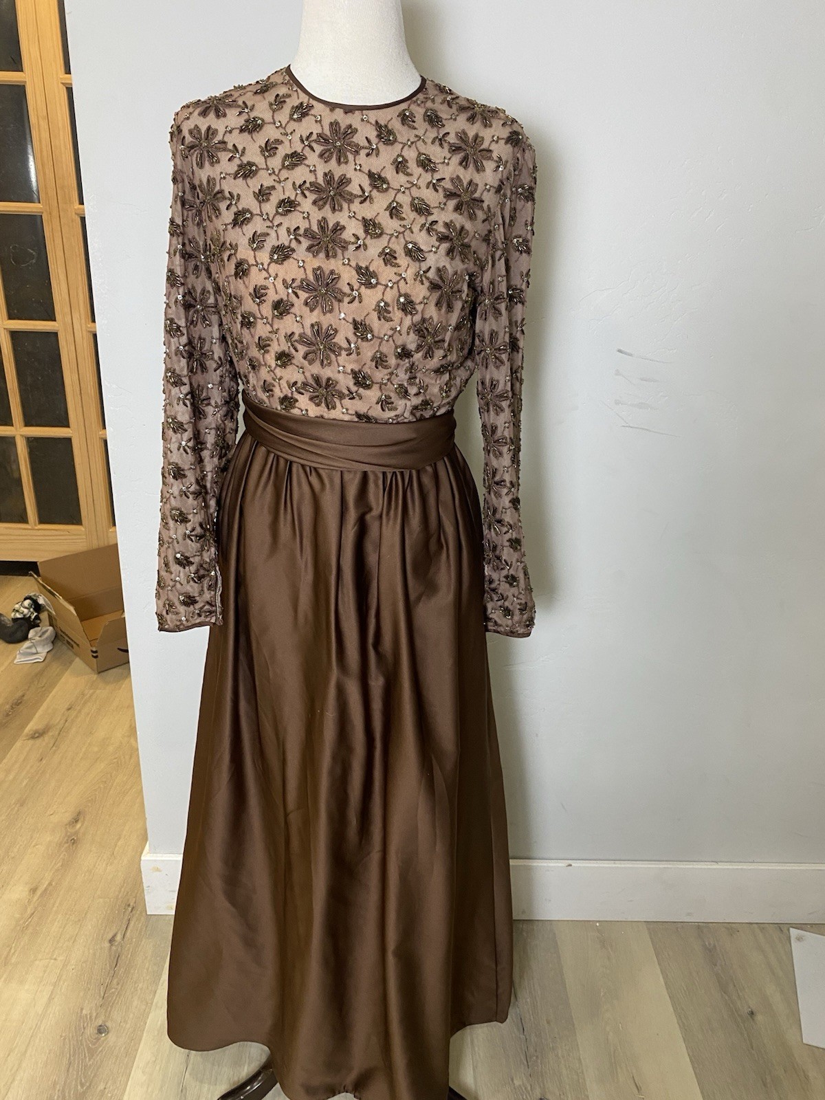 Vintage 50’s/60’s Heavy Sequined Gown Sheer Top Satin Skirt Victoria Royalty
