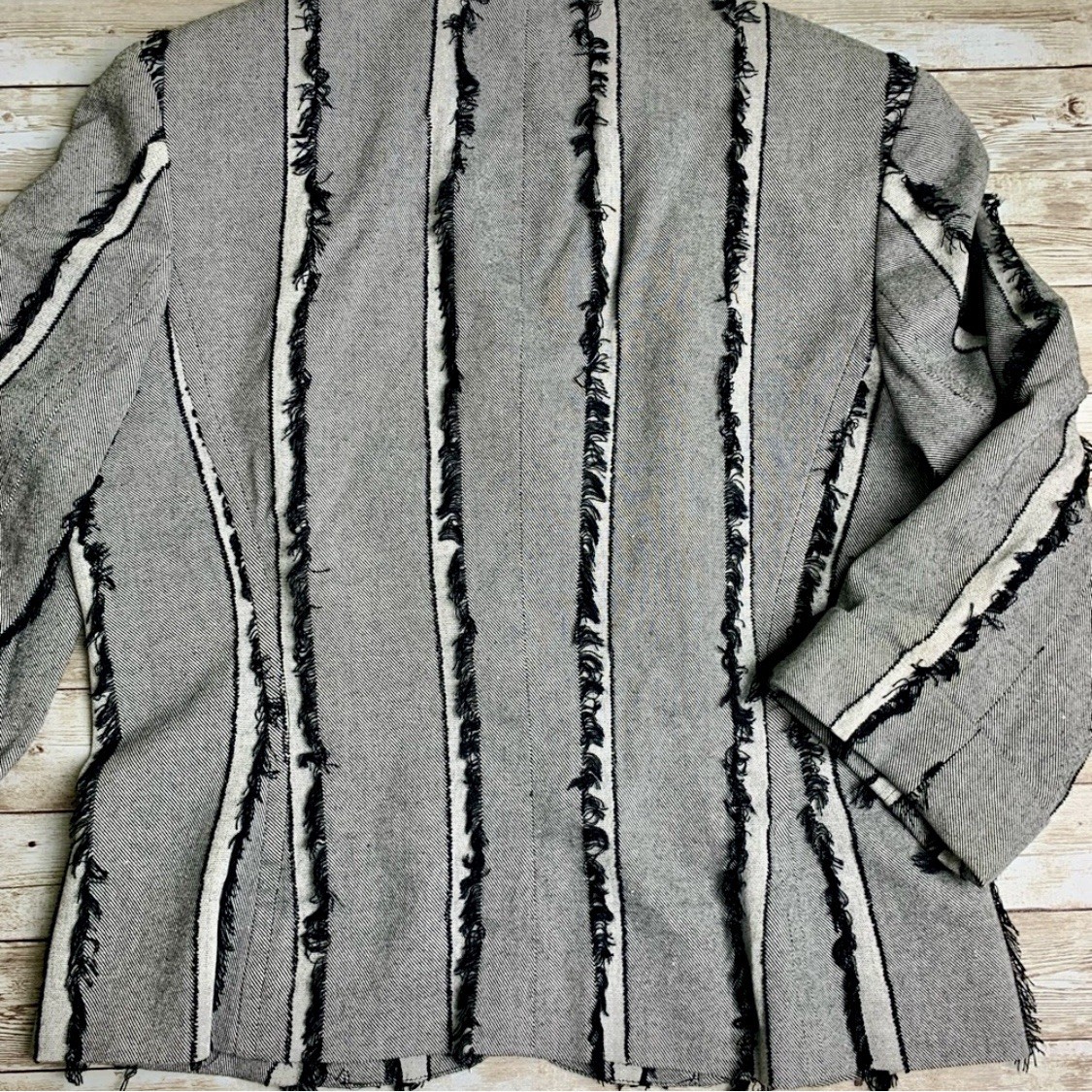 Vintage 80s Blazer Jacket Grey Gray White Stripes With Black Eyelash Mat Sz 8