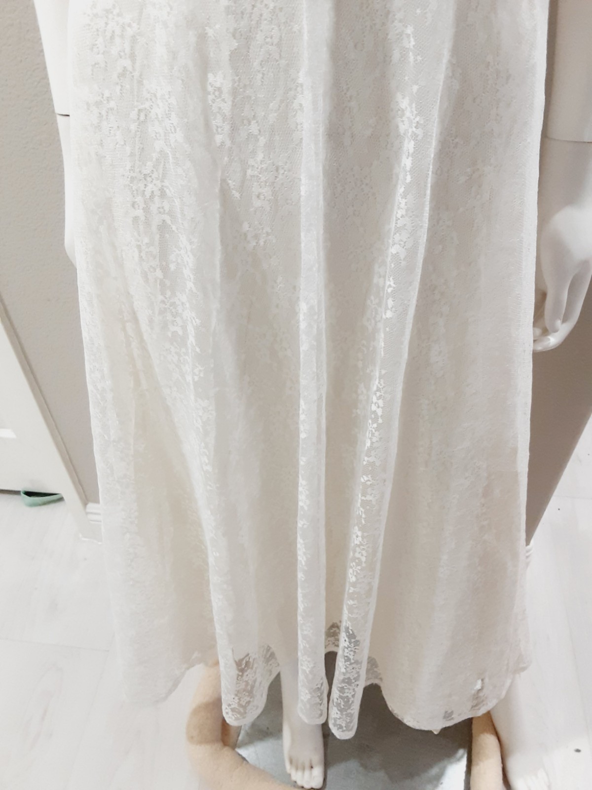 Vtg Wedding Tea Party dress Lace Off White Short Sleeve Cape High Neck Union