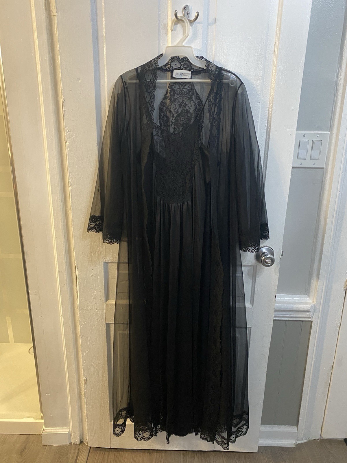 Miss Elaine Peignoir Set Nightgown Robe Vintage Lace Nylon Womens Size Small
