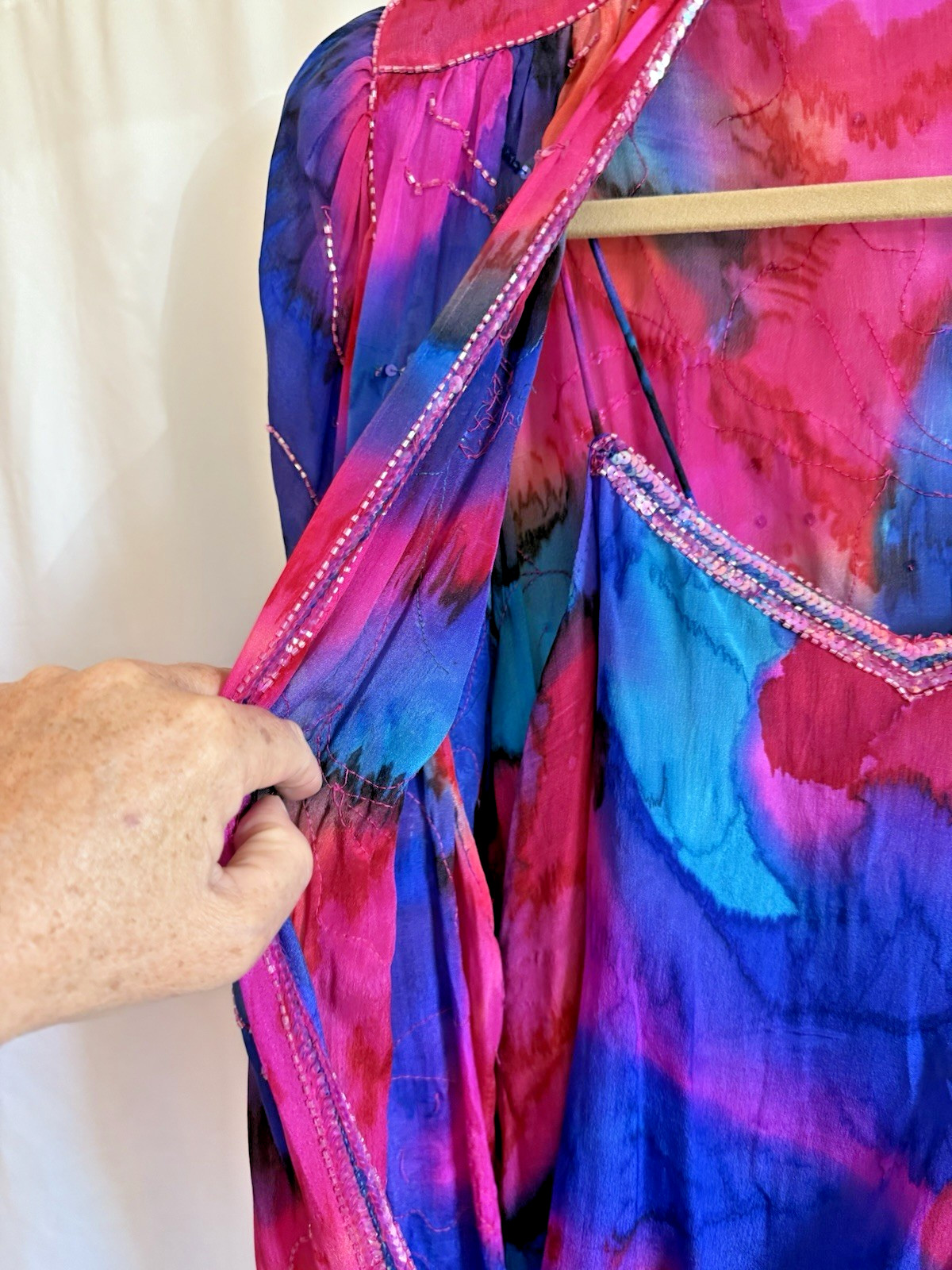 Vintage Judith Ann Creations Pink Purple Silk Beaded Dress – Size Large