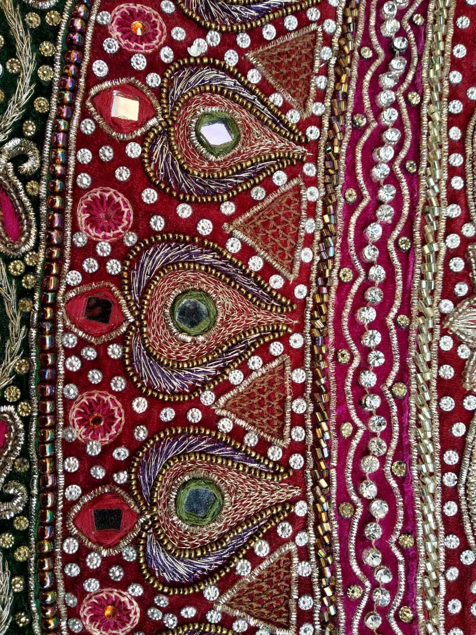 Vintage Indian Hand Bead Rhinestone RED COLOR LEHANGA PATCH ART CRAFT 1FREE ON 5