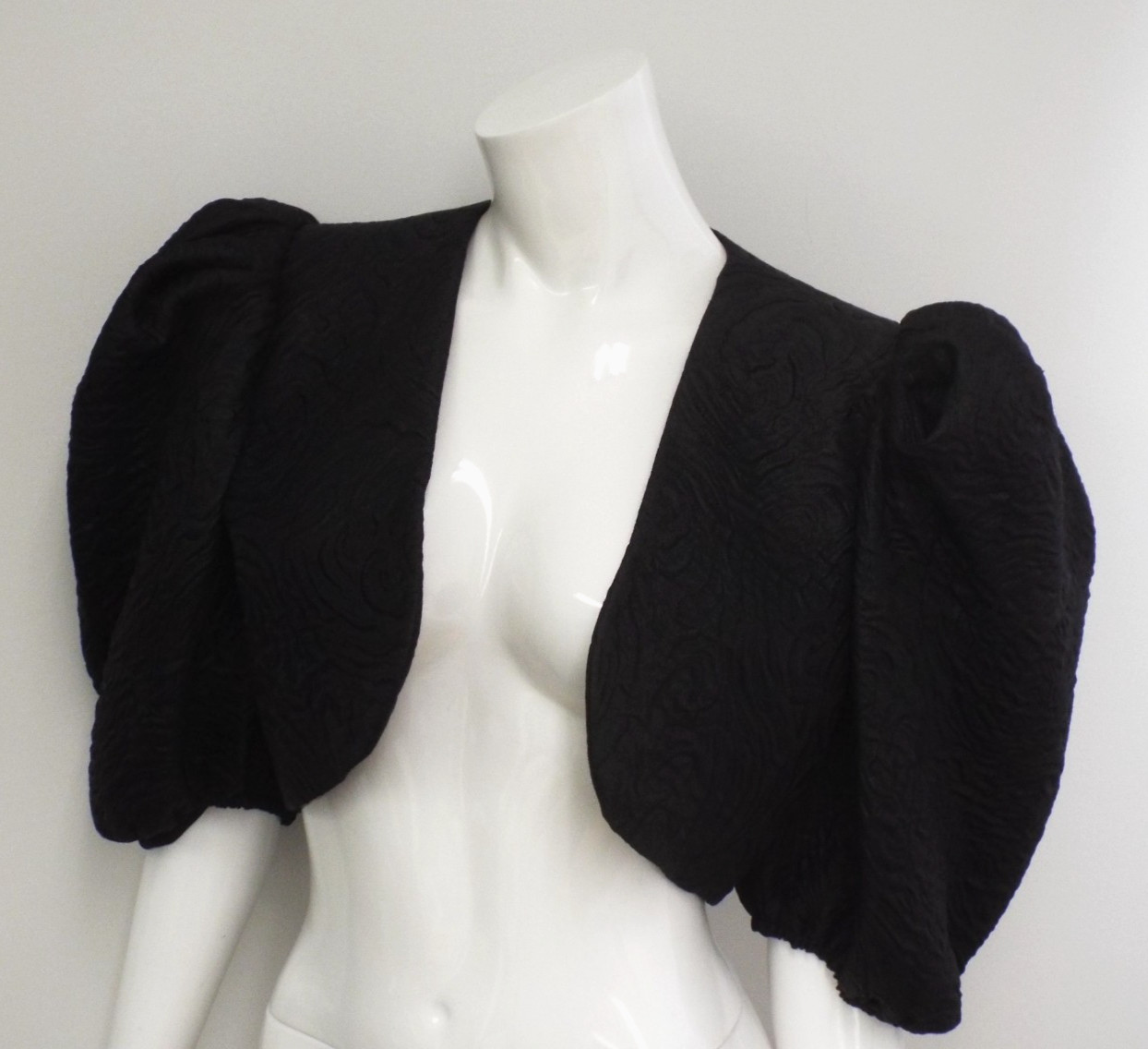 VTG 1980s Yves Saint Laurent Black Puff Sleeve Bolero Jacket 42 YSL Rive Gauche