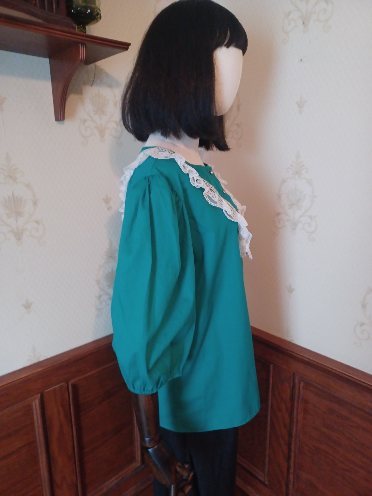 Vintage 1970s/1980s Teal Prairie Western Cottagecore Blouse w/Rhinestone Buttons